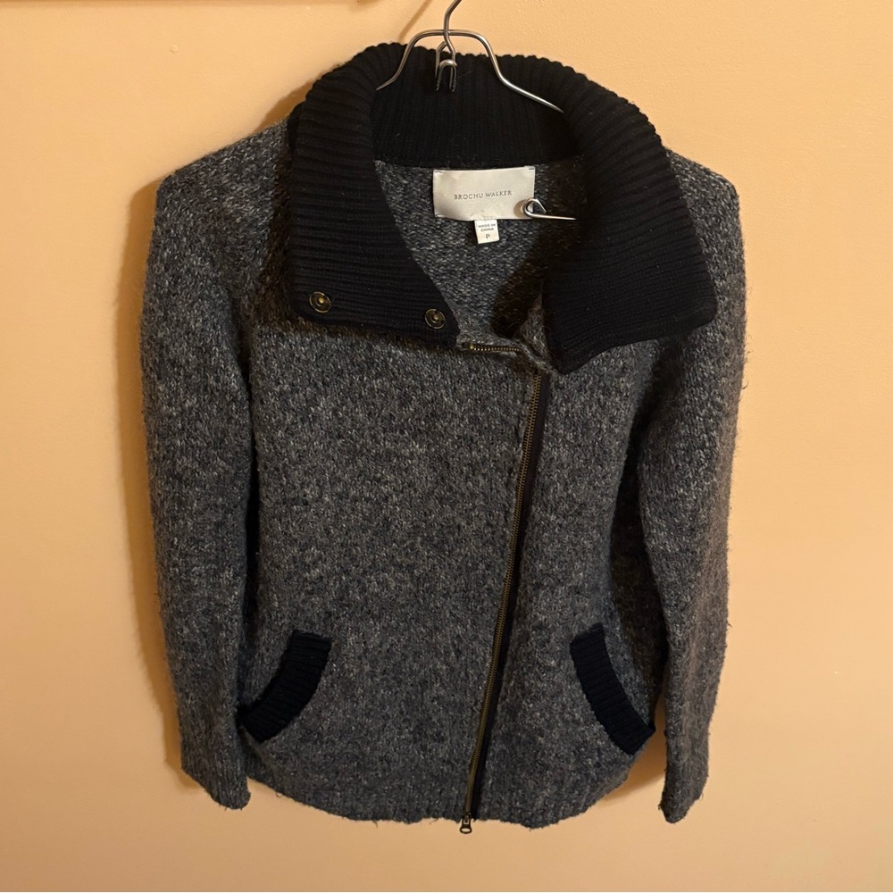 Brochu Walker zippered wool blend sweater jacket